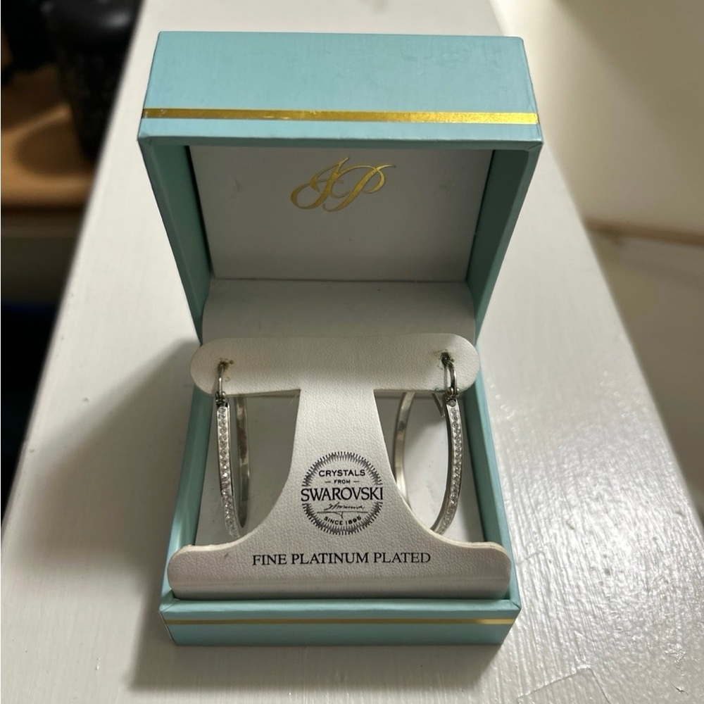 Swarovski Crystal Silver Hoop Earrings